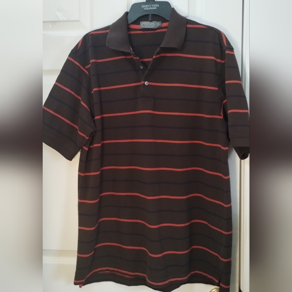 Men's Talbots Brown and Orange Striped Polo Shirt